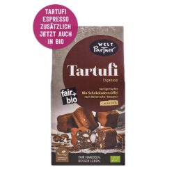 Tartufi Espresso, Cacao 60%, bio°, handgemachte Schokoladentrüffel, einzeln verpackt, 125g, vegan – zusätzlich jetzt auch in BIO – nach italienischer Rezeptur