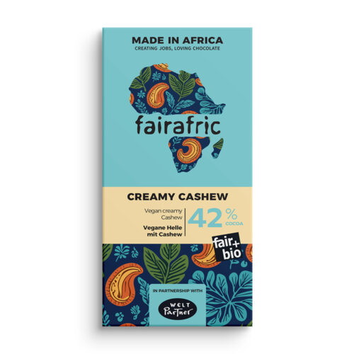fairafric Schokolade 42%, Creamy Cashew, Vegane Helle mit Cashew, bio°, 80g, vegan