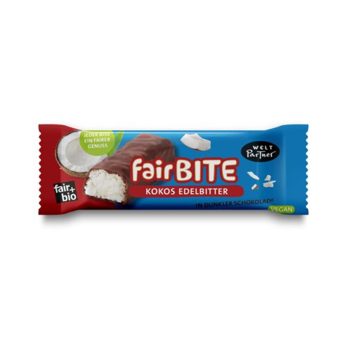 fairBITE Kokosriegel mit Edelbitter-Schokolade überzogen, bio°, 40g, vegan